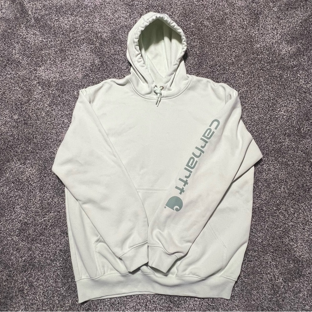 Carhartt Men’s Large Logo Sleeve Light Green Hoodie